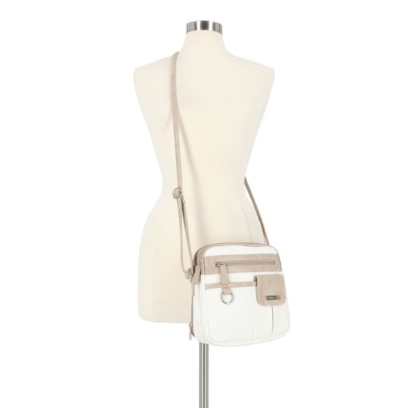 North South Mini Zip Around Crossbody Bag, White/Biscotti :P - Picture 5 of 5